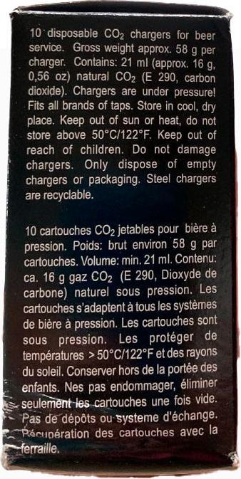 Valeurs nutritives et ingrédients Ich-zapfe CO2 Kapseln, Kohlensäurekapseln CO2, 16g, 10er Pack