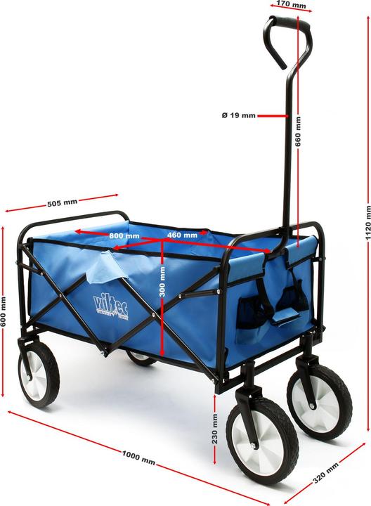 Actual product image Toboli Foldable Handcart with Tyres and Handle for Off-Road Use, blue, loading space 80x46cm