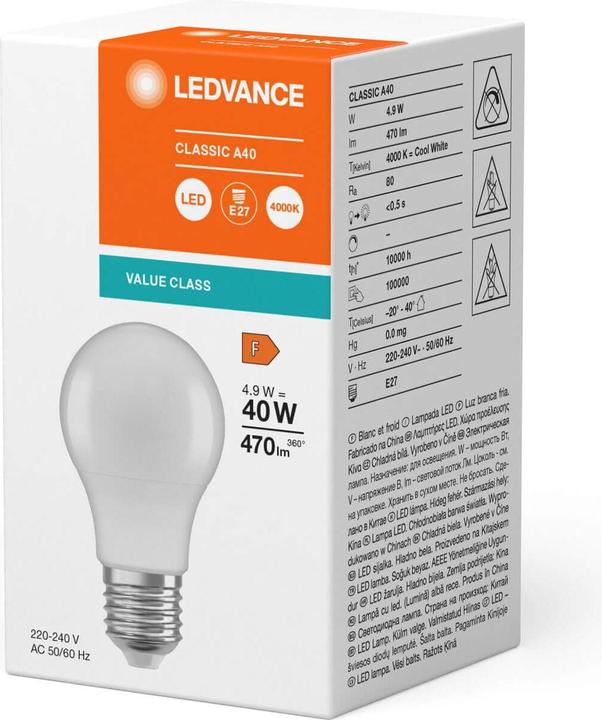 Immagine prodotto Ledvance Lampada a LED (E27, 4.90 W, 470 lm, 1 x, F)
