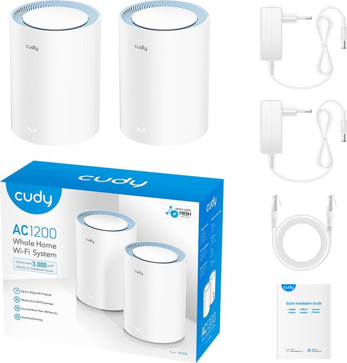 Immagine prodotto Cudy M1200 2-PACK sistema mesh wi-fi Dual-band ( / ) Wi-Fi 5 (802.11ac) Bianco 1 Interno