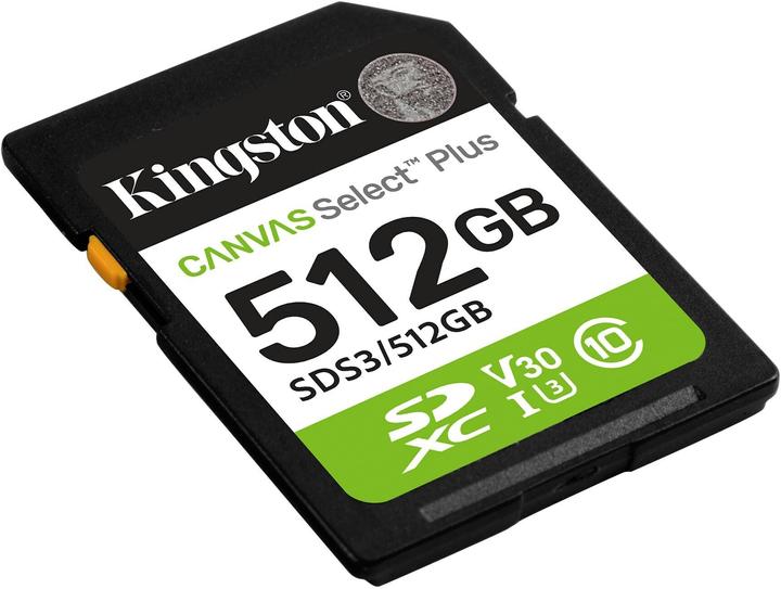 Actual product image Kingston Canvas Select Plus SDXC 512GB Gen3 (512 GB, SDXC, U3, UHS-I)