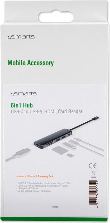 Immagine prodotto 4smarts Hub 6in1 con funzione DeX spazio grigio (USB-C, 6 Porti)