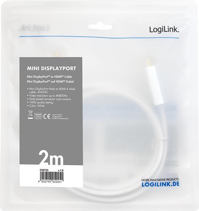 Actual product image LogiLink Mini DisplayPort — HDMI (Typ A) (2 m, DisplayPort)