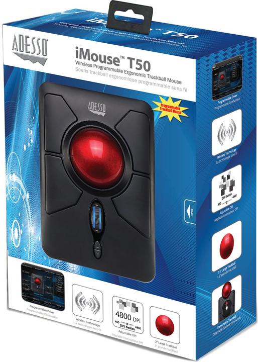 Actual product image Adesso iMouse T50 Mouse RF Wireless Trackball 4800 DPI Ambidextrous (Wireless)