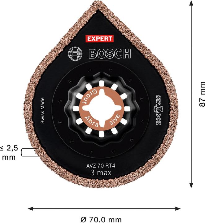 Produktbild Bosch Professional Zubehör EXPERT 3 max AVZ 70 RT4 Platte zum Entfernen von Fugen für Multifunktionswerkzeuge, 70 mm, 10 Stück (P40)