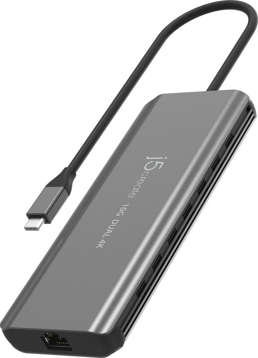 Actual product image j5Create JCD398 USB-C® Dual 4K HDMI™ 10Gbps Mini Dock, Black, Wired, USB 3.2 Gen 2 (3.1 Gen 2) Type- (USB-C, 3 Ports)