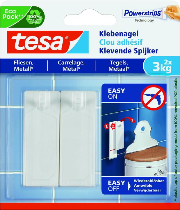 Actual product image tesa Adhesive nail for tiles & metal, 3kg holding power, can be removed without a trace & reused, 4 nails