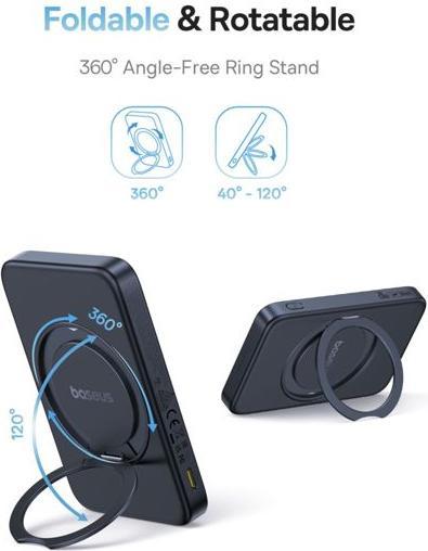 Actual product image Baseus magnetic powerbank with stand PicoGo Qi2 5000mAh 20W (5000 mAh, 20 W, 18.50 Wh)