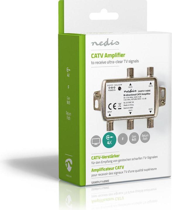 Actual product image Nedis CATV amplifier Gain dBi (with antenna cable): 9 dB 85-1218 MHz Number of outputs: 4 (9 dB, Antenna cable)