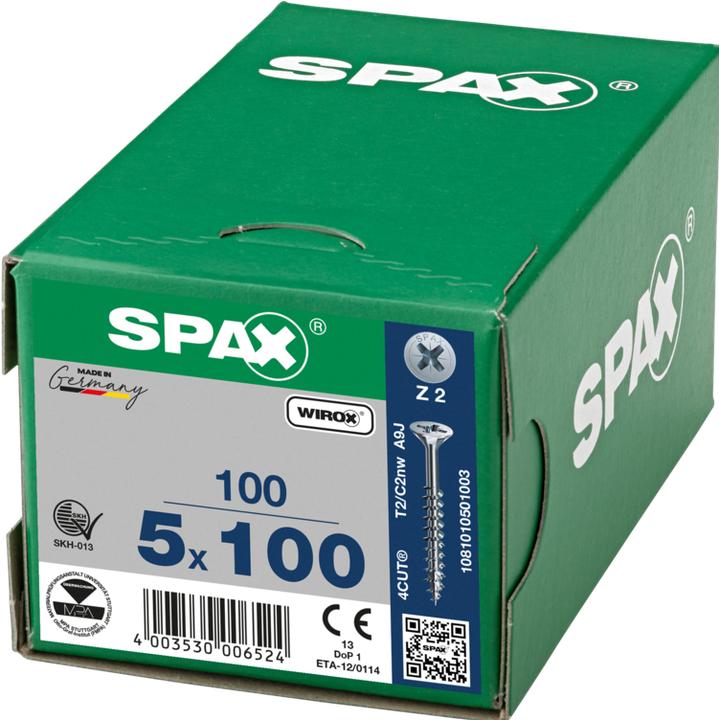 Immagine prodotto Spax Vite R 88094 Testa svasata con intaglio a punta/croce -PZ 5 x 100/60-Z Acciaio zincato WIROX (100 Viti per pezzo)