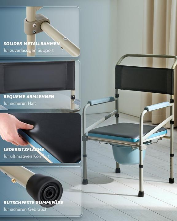 Actual product image Vonoya Höhenverstellbarer Toilettenstuhl mit Eimer und gepolsterter Sitzfläche, faltbar (Lavatory)