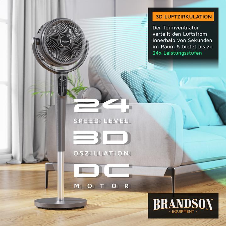 Produktbild Brandson Standventilator, Fernbedienung, leise, DC, 3D Oszillation, 21.5 cm Ø, Nachtlicht, Timer, 24 Stufen (57 dB)