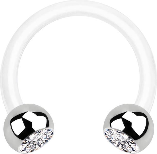 Produktbild Star Piercing Micro Circular Barbell weiss mit zwei Kugeln silber Kristall silber (Bioflex, ohne Messing, Chirurgenstahl 316L)