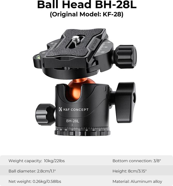 Image du produit K&F Concept T254A7 + tête de trépied BH-28L (Métal)