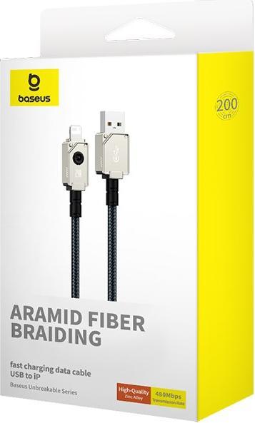 Image du produit Baseus Câble de recharge rapide USB vers IP, 2.4A 2M (Blanc) (2 m, USB 3.0)