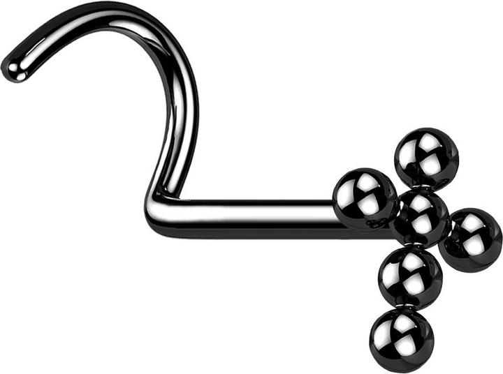 Star Piercing Nasenstecker gebogen schwarz Kreuz Kugeln (ohne Messing, Titan G23)