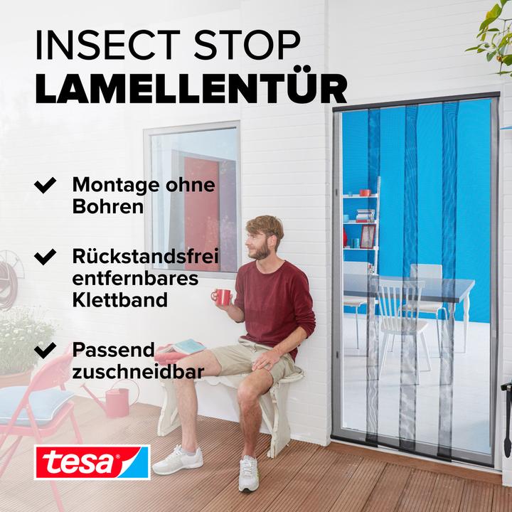 Produktbild tesa Insektenschutz STANDARD Lamellentür, Vorhang mit Klettverschluss, ohne Bohren (95 x 220 cm)