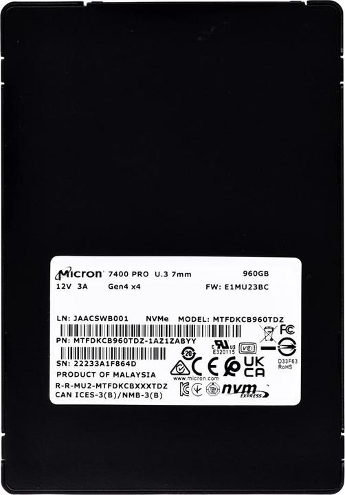 Immagine prodotto Micron SSD 7400 PRO NVMe U.3 (960 GB, 2.5")