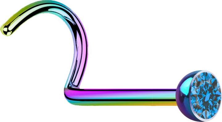 Actual product image Star Piercing Nose stud curved coloured with crystal light blue (Surgical steel 316L, without brass)
