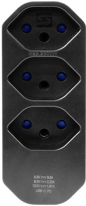 Produktbild Steffen Mehrfachadapter MANTA 3xT13 + 1xUSB-C PD drehbar 320° sw (USB-C, Typ 13, 13 x)