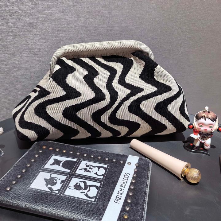 Only-Bags.Store Gestrickte Polyester Kosmetiktasche, grosse Kapazität Streifenmuster, lässig vielseitig Zip Tasche
