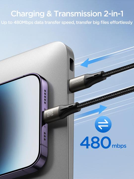 Actual product image Joyroom Cable Light-Speed USB-C to Lightning SA25-CL3, 30W, 1.2m (black) (1.20 m, USB 3.2 Gen 1, 30 W)