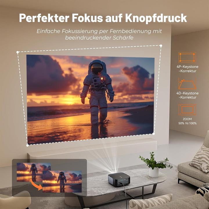 Immagine prodotto Zoomcat 4K Smart Beamer mit Netflix, Smart Android TV & WiFi-Bluetooth (800 lm)