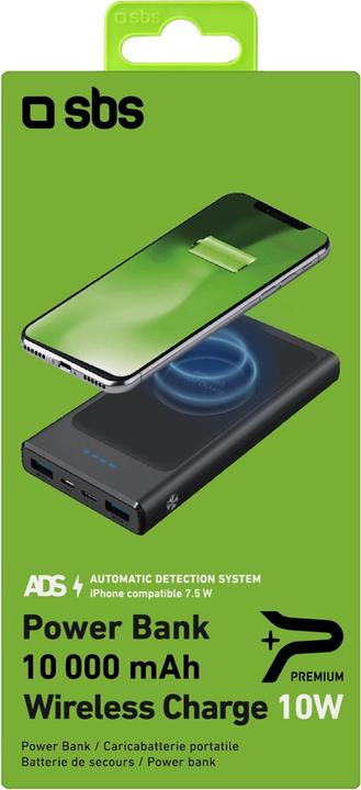 Immagine prodotto SBS powerbank induttivo 2x USB, 10.000 mAh, nero (10000 mAh, 10 W, 37 Wh)