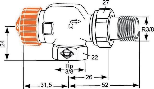 Actual product image Heimeier Thermostat lower part Eclipse 3/8" Axialfrom 3930-01.000