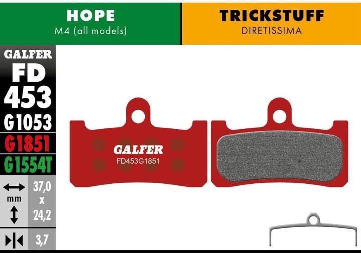 Immagine prodotto Galfer Bike Pastiglie freno avanzate per Hope / Trickstuff - Rosso (Roba trucco, Speranza, Semimetallico)