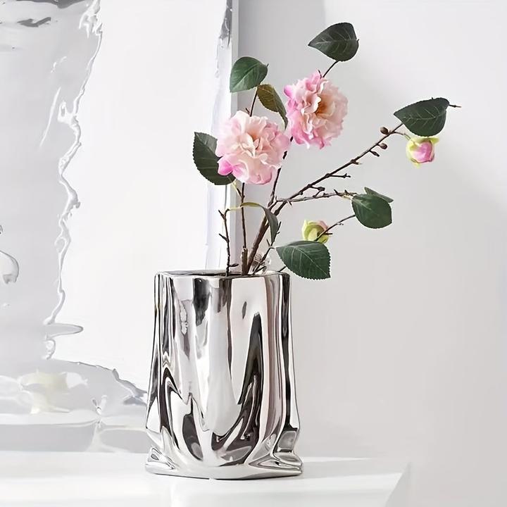 Immagine prodotto Alopini Vaso ornamentale di lusso Premium Sense Light, vaso creativo in ceramica placcata oro/argento (1 x)