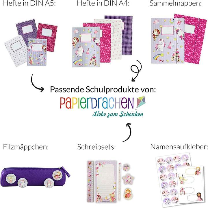 Produktbild Papierdrachen Schulmappe 2er Set DIN A4 - Einhorn (VE 4) (A4, 2 x)