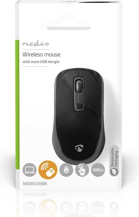 Actual product image Nedis Mouse Wireless 800 / 1200 / 1600 DPI Adjustable DPI Number of buttons: 4 Ambidextrous (Wireless)
