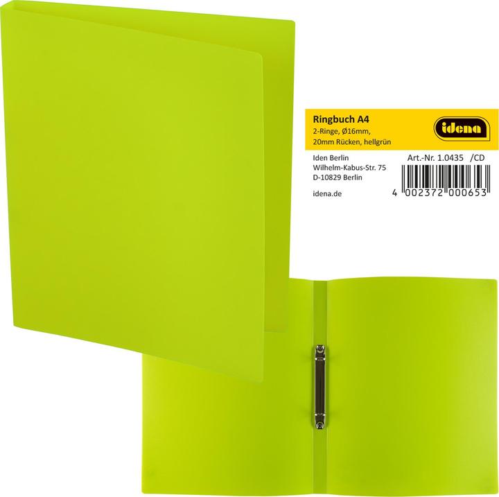 Idena Ring binder A4 PP light green 20mm 2 rings (A4, 20 mm, 1 Piece)