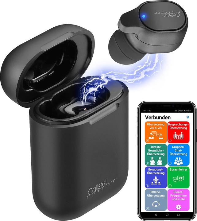 Actual product image Callstel 2in1 live translator and in-ear mono headset with powerbank box & app (3 h, Wireless)
