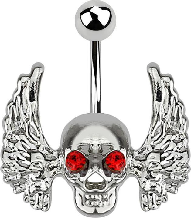 Star Piercing Banane silber mit Kugel Totenkopf mit Flügel (Chirurgenstahl 316L, Messing)
