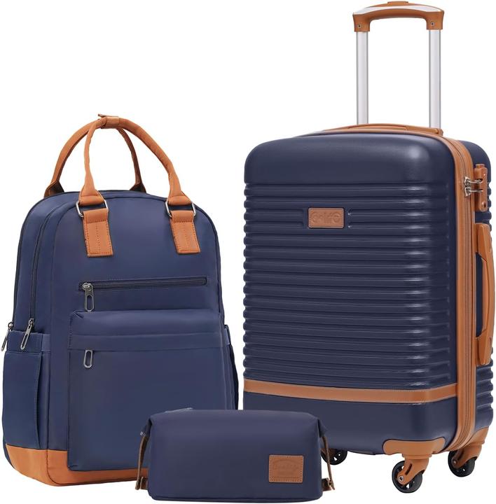 Coolife 3-teiliges Handgepäckset: Hartschalenkoffer, Rucksack und Kulturbeutel (38 l, Handgepäck (bis 50l))