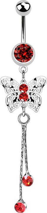 Star Piercing Banane silber mit Anhänger Königsschmetterling Kristall rot (Chirurgenstahl 316L, ohne Messing)