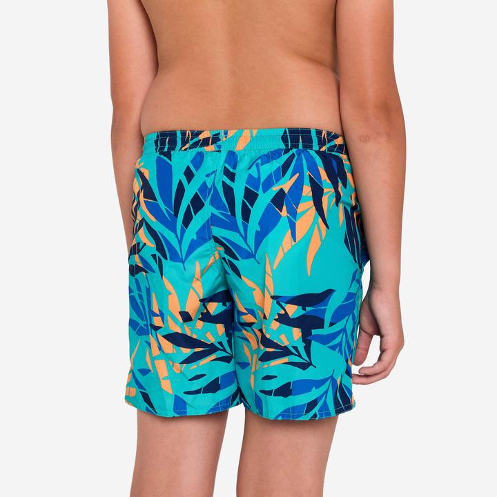 Actual product image Olaian Boardshorts Surfen Jungen mit Taschen 100 Shadow Palm türkis (10, 11, 12)