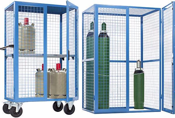 Actual product image eurokraft pro Gas cylinder mesh container, with cylinder securing chain, HxWxD 1850 x 1250 x (125 cm, 185 cm)