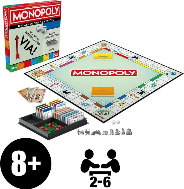 Productafbeelding Monopoly Brettspiel mit Aufbewahrungsfach und grösseren Spielfiguren (Italiaans)