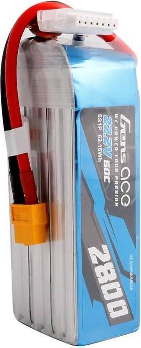 Actual product image Gens Ace Lipo 2800mAh 22.2V 60C 6S1P battery with XT60 connector (22.20 V, 2800 mAh)