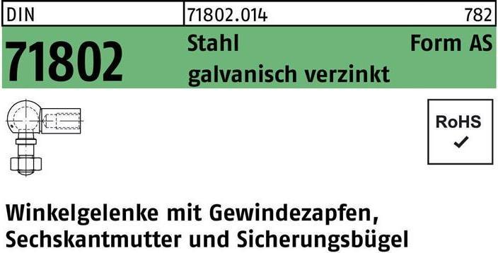 Produktbild Reyher Winkelgelenke DIN 71802 m.Gewindezapfen AS 8-M 5 Stahl galvanisch verzinkt
