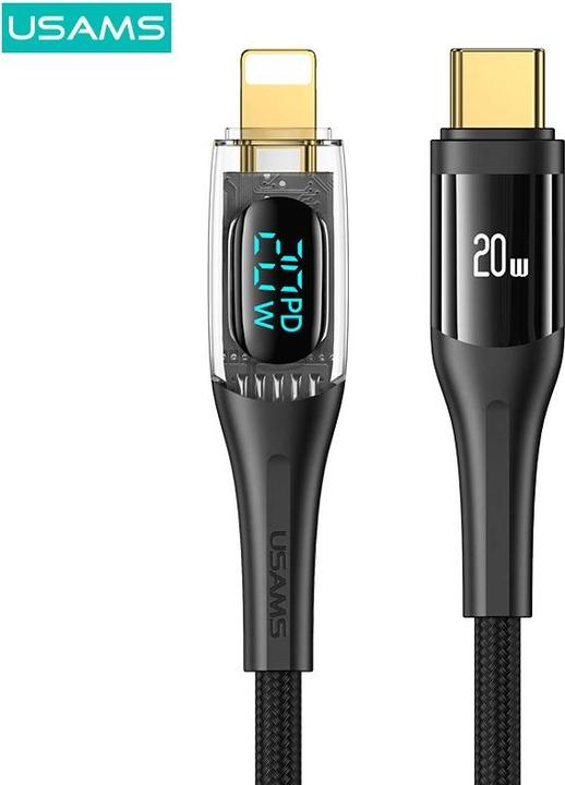 Actual product image Usams Charging Cable Type-C to Lightning - Black (1 m, USB 3.0, 20 W)