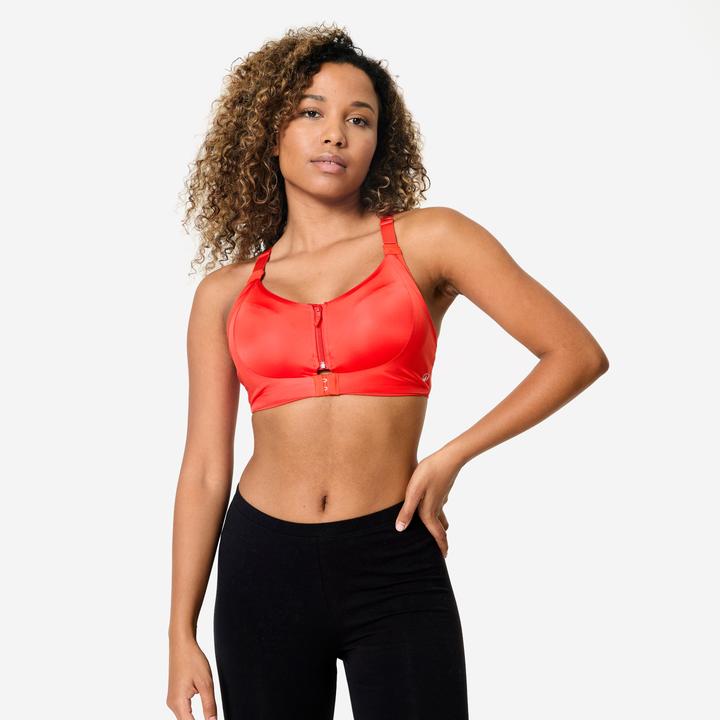 Image du produit Decathlon Brassière zippée double maintien fort Femme, Rouge (3XL)