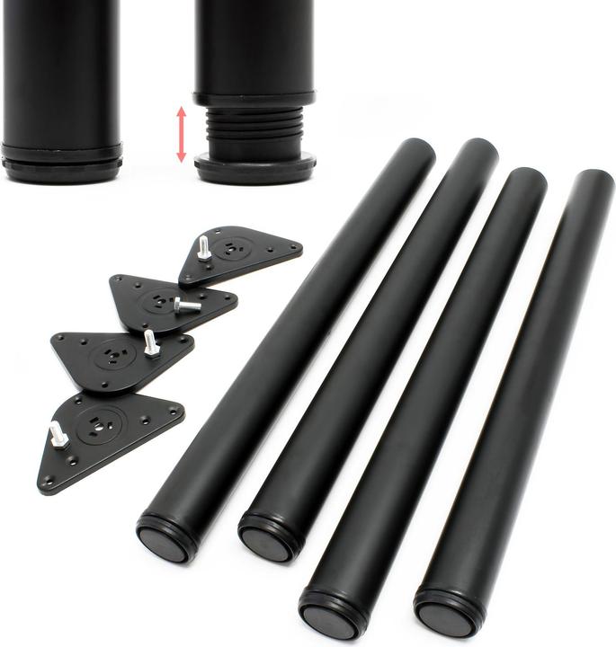 Actual product image Wiltec Stainless steel Table legs set of 4 Black Furniture foot adjustable Ø60mm 820mm