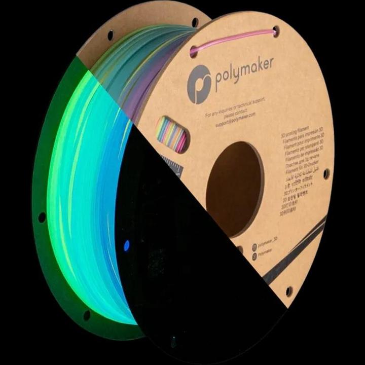 Immagine prodotto Polymaker PA09001 Filamento luminoso PLA fotoluminescente 1,75 mm 1000g arcobaleno luminoso PolyLite™ 1pc. (PLA, 1.75 mm, 1000 g, Multicolore)