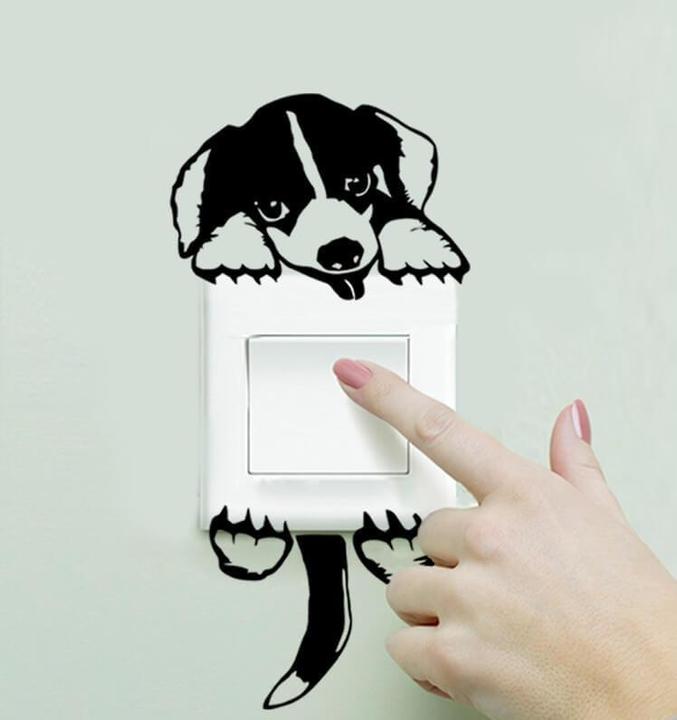 Actual product image Cover-Discount Light switch wall sticker sticker dog (12 cm)