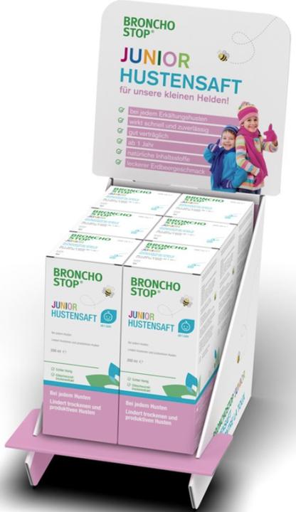 Actual product image Hänseler Bronchostop Junior Hustensaft Thekensteller befüllt 6 Stück (1 Piece)