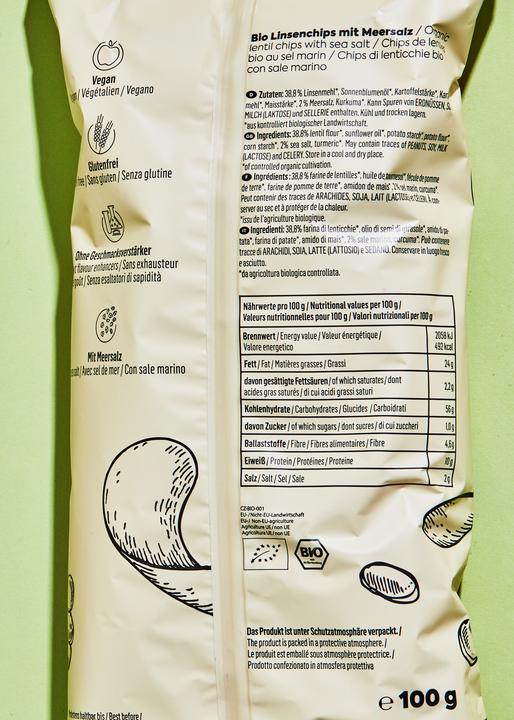 Nährwerte und Zutaten KoRo Bio Linsenchips mit Meersalz (100 g)
